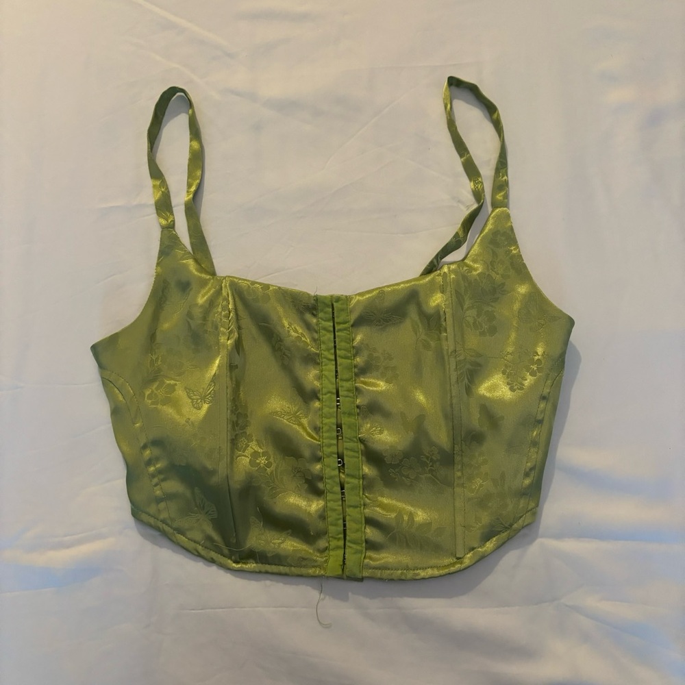 LA Hearts Green Satin Crop Top